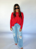 Ribbed Red Long Sleeve Top