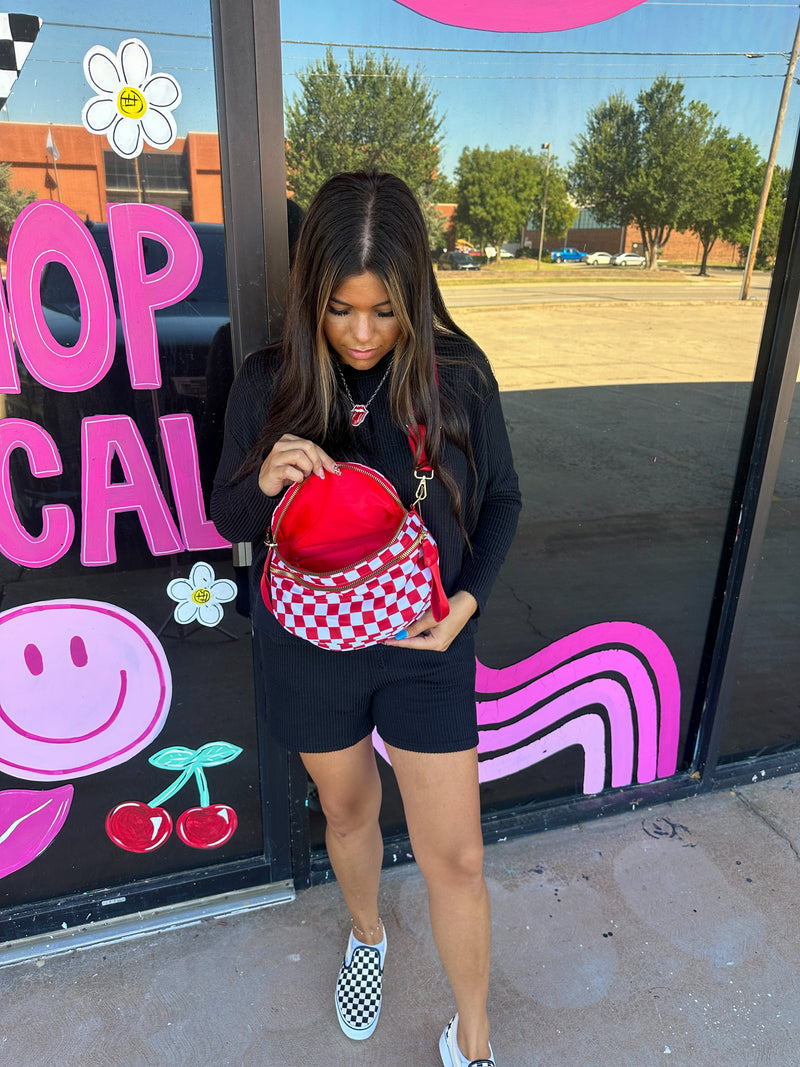 Nylon Red Checkered Bum Bag