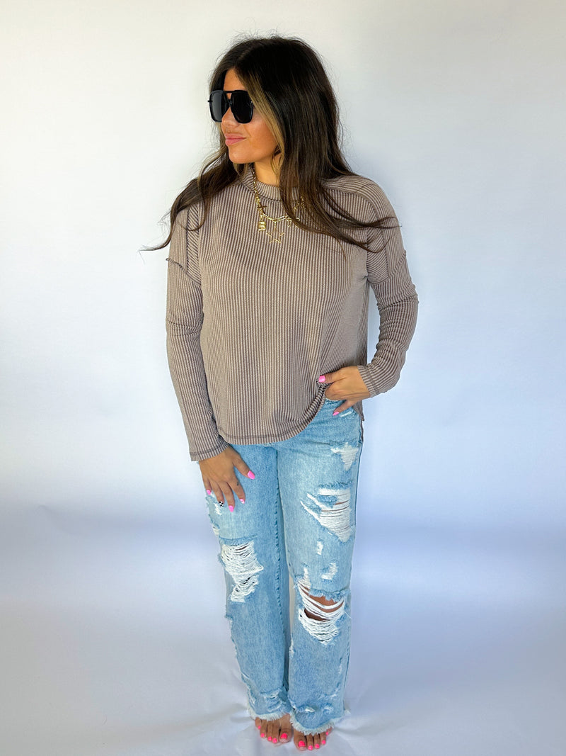 Ribbed Mocha Long Sleeve Top