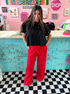 Wide Leg Fleece Sweats- Red