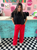 Wide Leg Fleece Sweats- Red