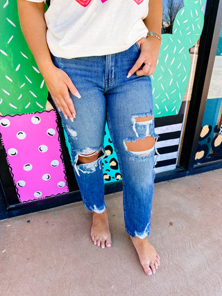 Kancan Straight Fit Distressed Jeans