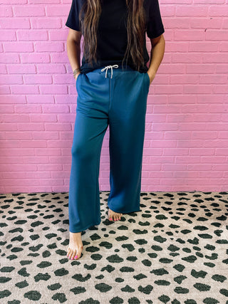Wide Leg Scuba Sweats- Dusty Blue