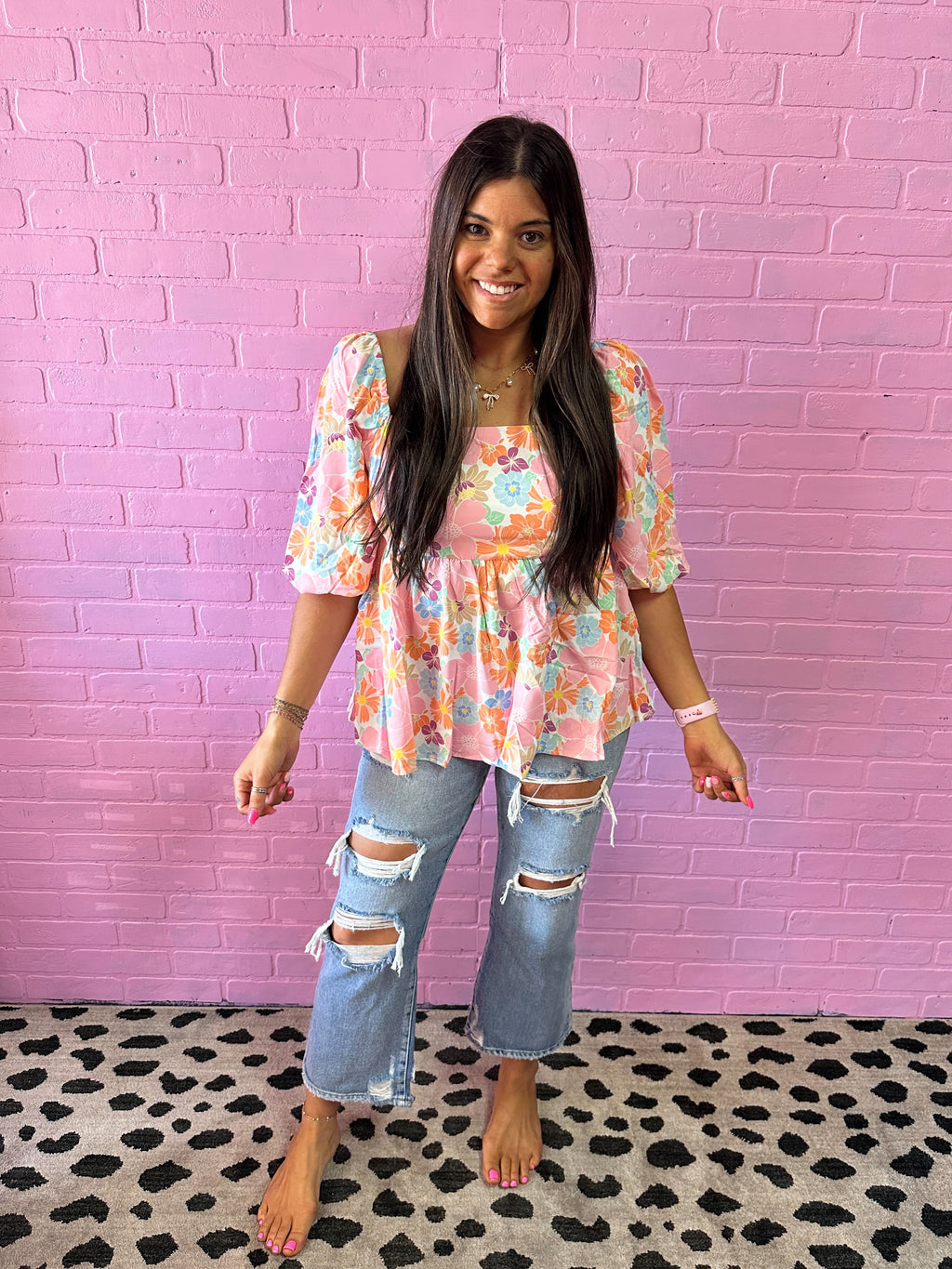 Floral Puff Sleeve Babydoll Top