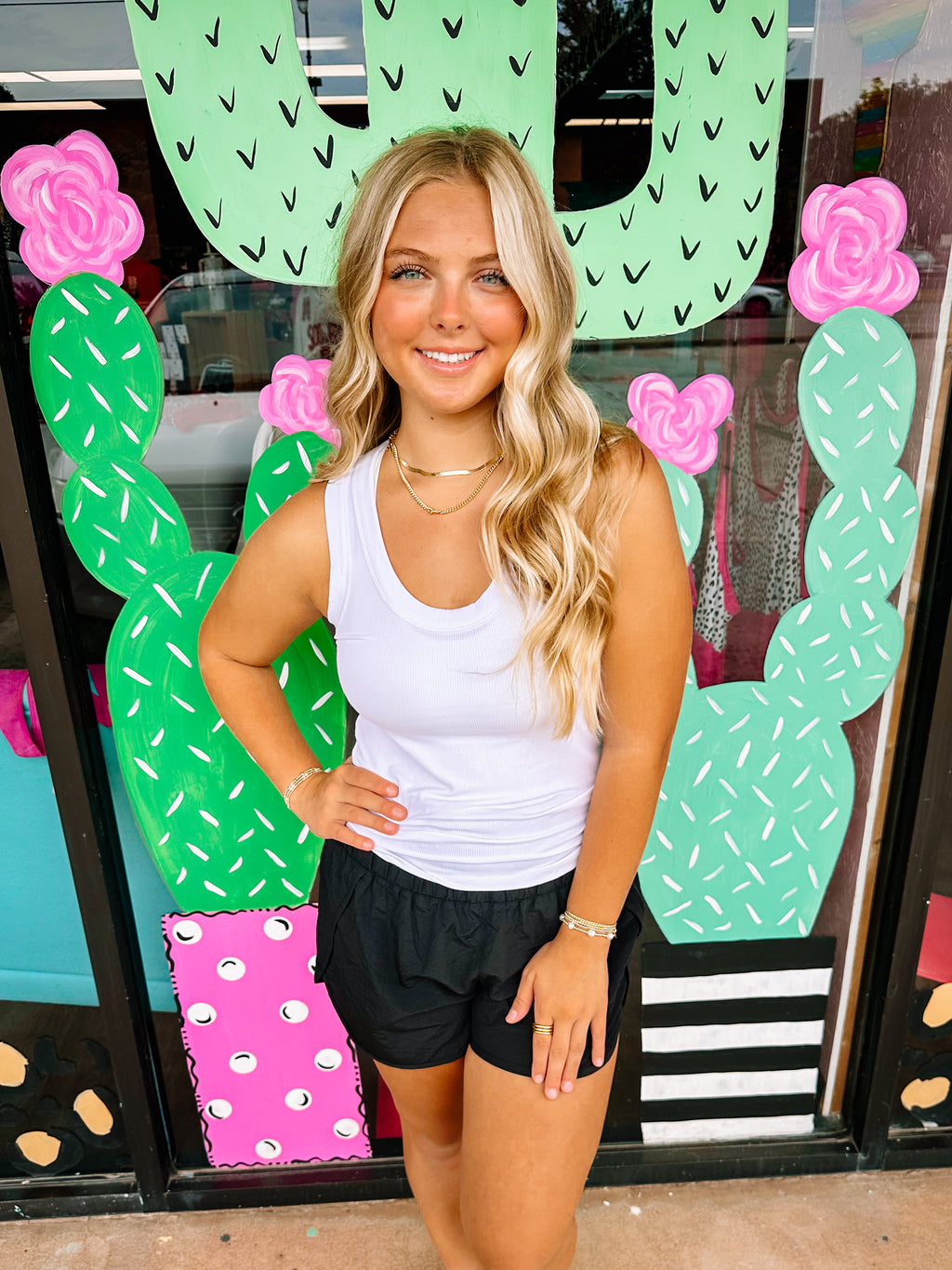 Ribbed Scoop Neck Tank- White