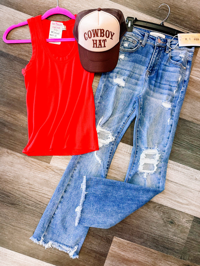 Risen High Rise Ankle Flare Jeans