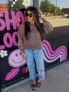 Acid Washed Oversized Fleece Pullover- Brown