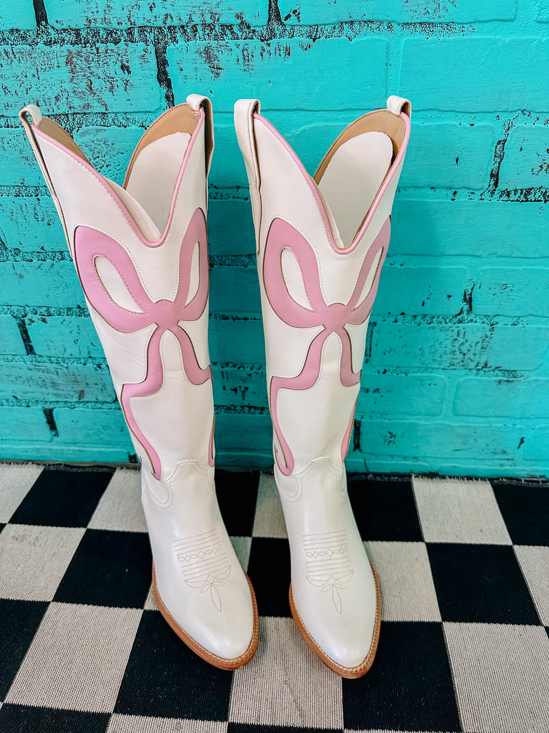 White With Pink Bow Boots