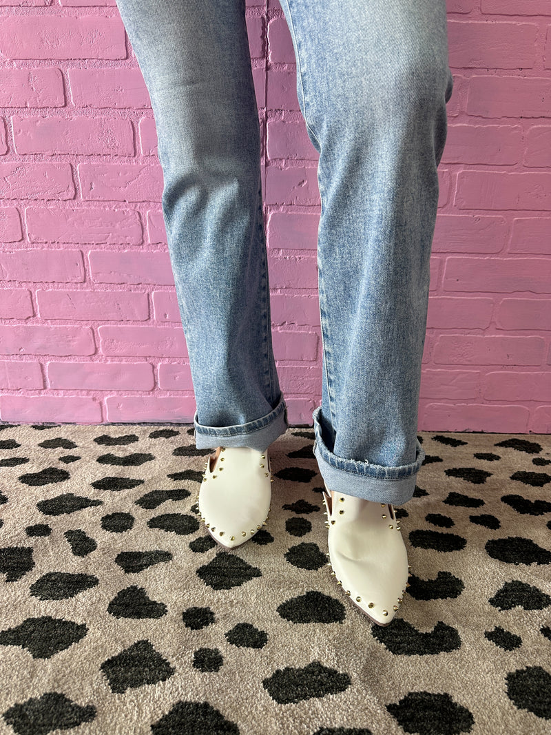 Studded Mules -White