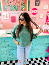 Acid Wash Oversized Fleece Pullover- Forest Green