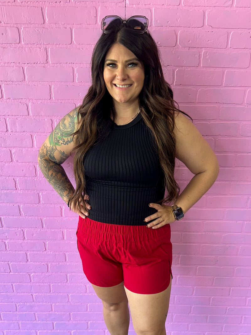 Seamless Ribbed Tank Top- Black