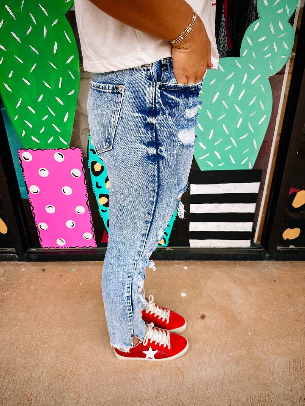 High Rise Distressed Mom Jeans