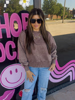 Acid Washed Oversized Fleece Pullover- Brown