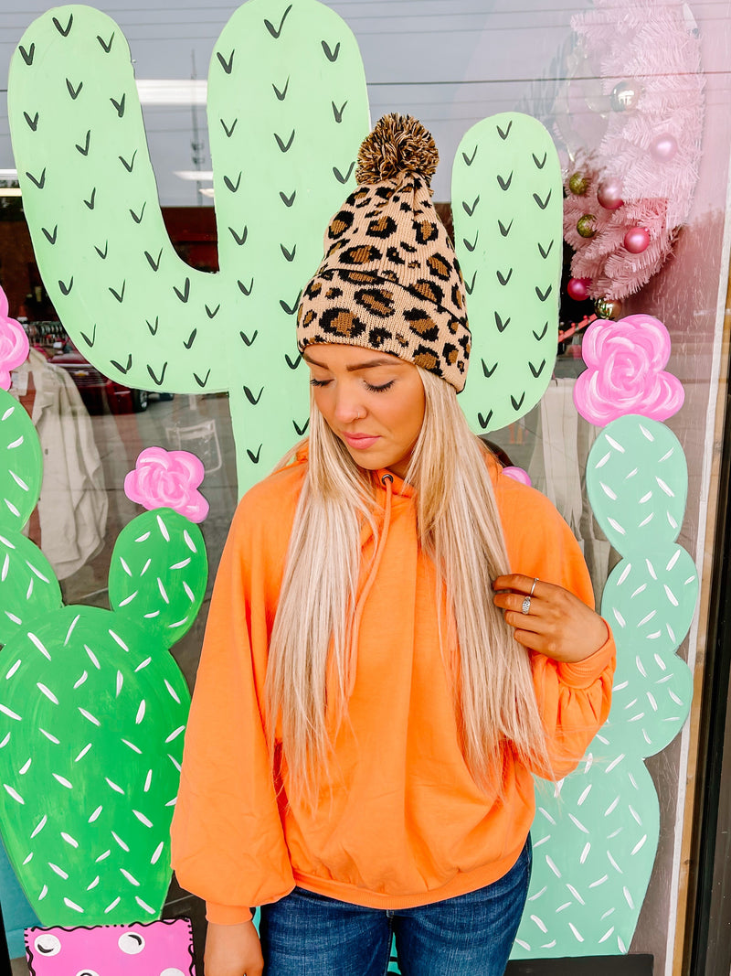 Cheetah Pom Pom Beanie