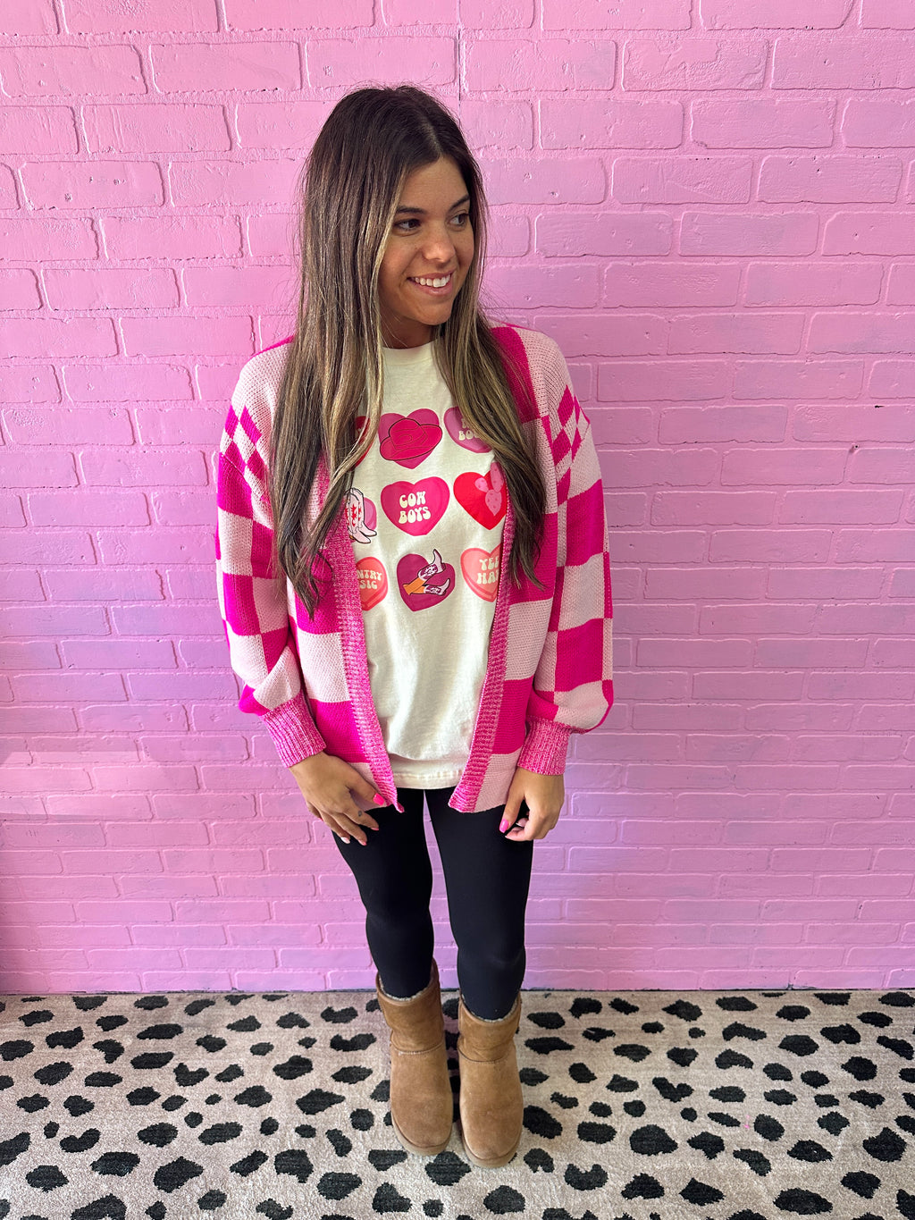 Pink Checkered Cardigan