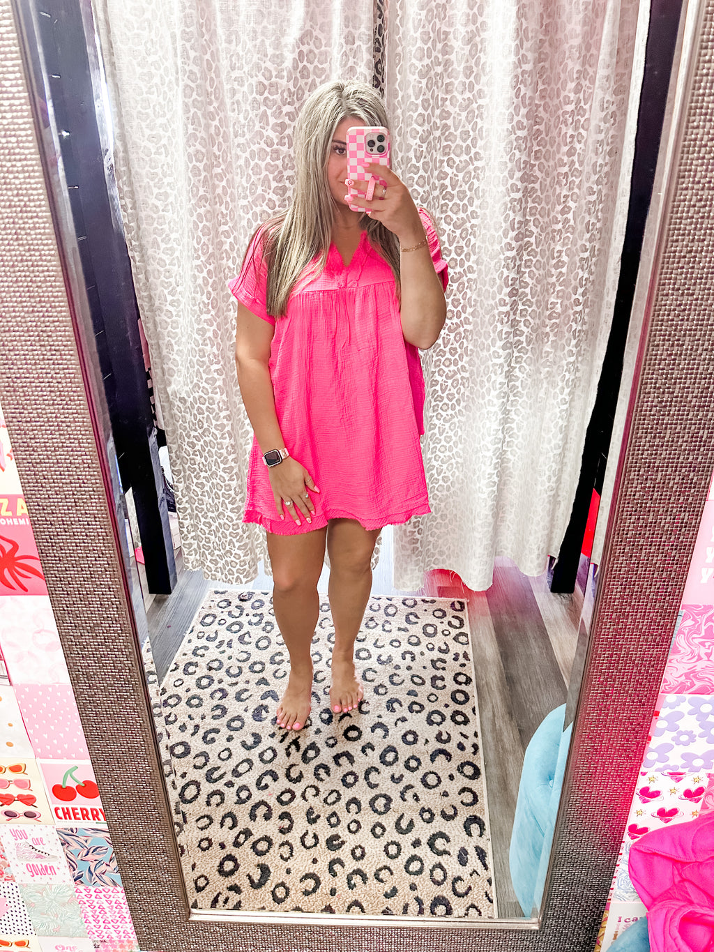 V-Neck Dress- Hot Pink