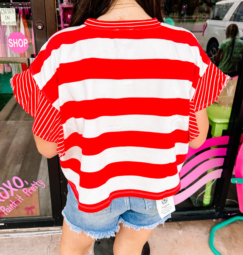 Stripe USA Top With Ruffle Sleeves