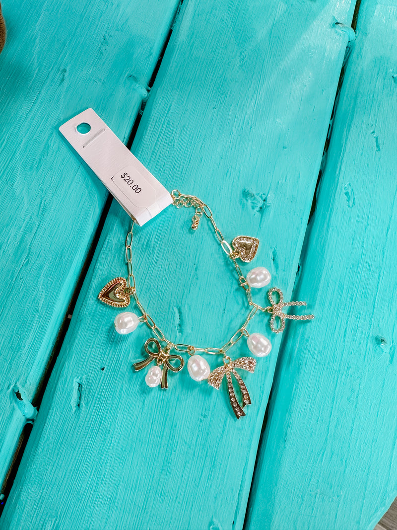 Gold Bow Charm Bracelet