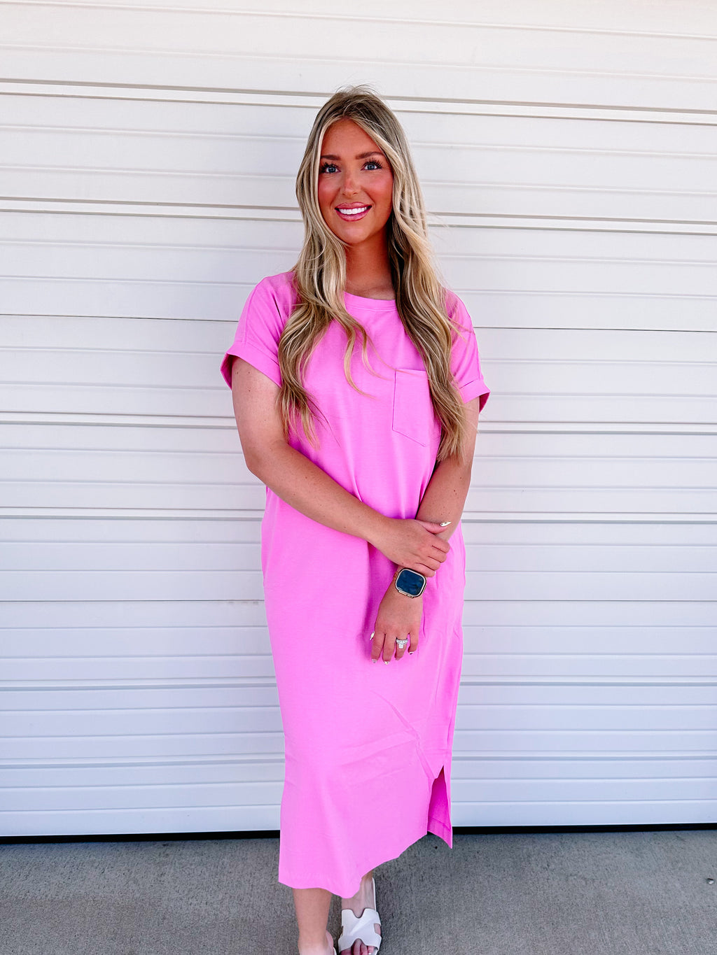 pink short sleeve midi dress Women's Springtime Splendor Midi Dress, Pink