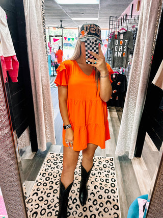 Ruffled Tiered Sleeve Dress- Orange