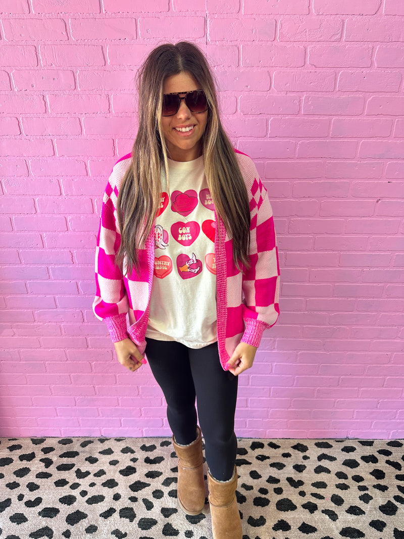 Pink Checkered Cardigan