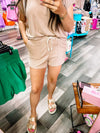 Comfy Mid-Waist Drawstring Shorts- Mocha