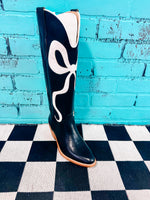 Black With White Bow Boots