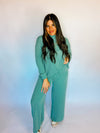 Ribbed Mock Neck Long Sleeve Set - Teal