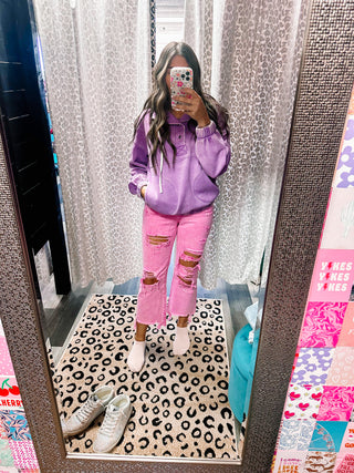 Pink High Rise Vintage Cropped Flare Jeans