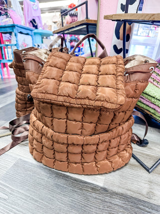 Brown Quilted Puffer Backpack