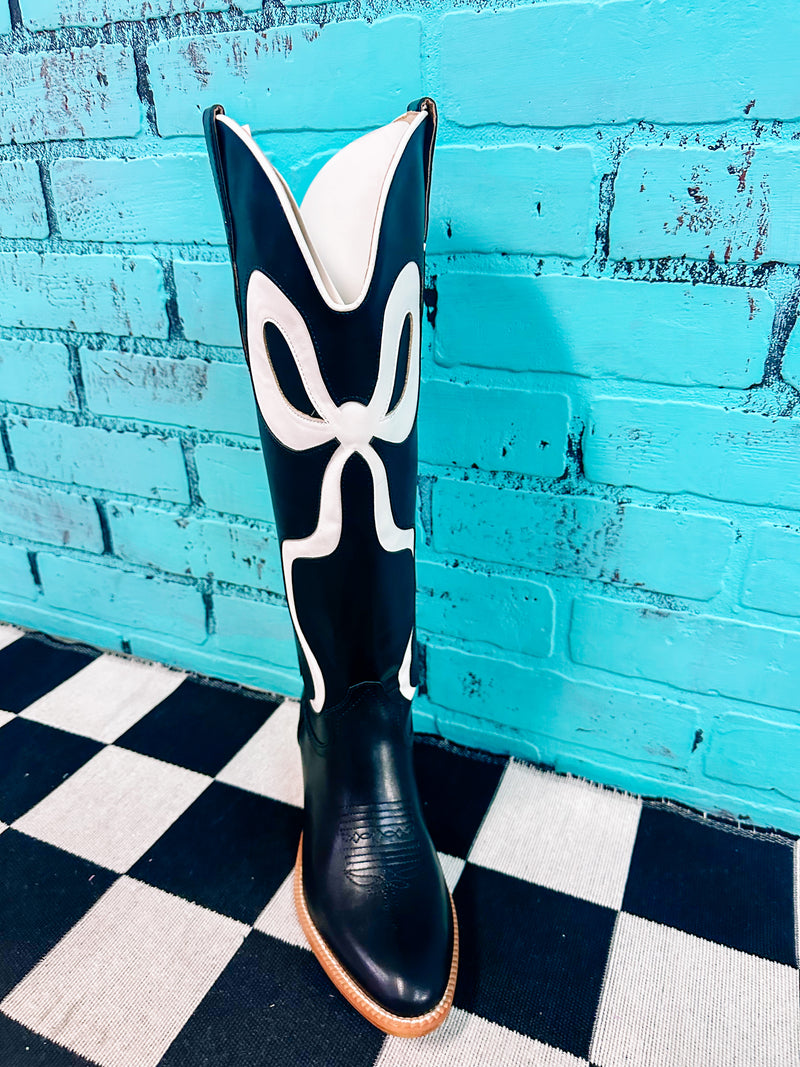 Black With White Bow Boots