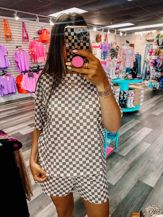 Tan Checkered Matching Set