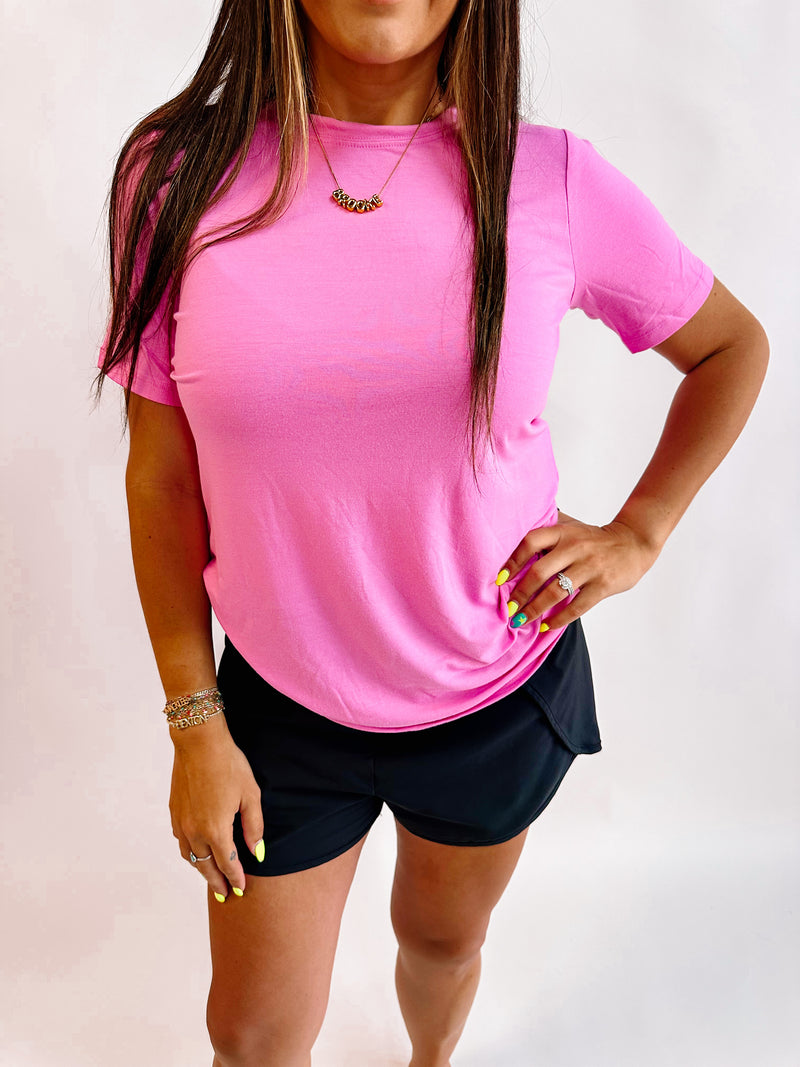 Short Sleeve Basic Top- Candy Pink