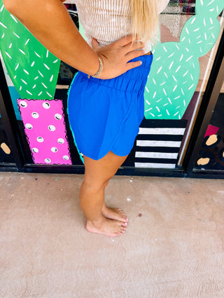 Ocean Blue Windbreaker Smocked Waistband Shorts