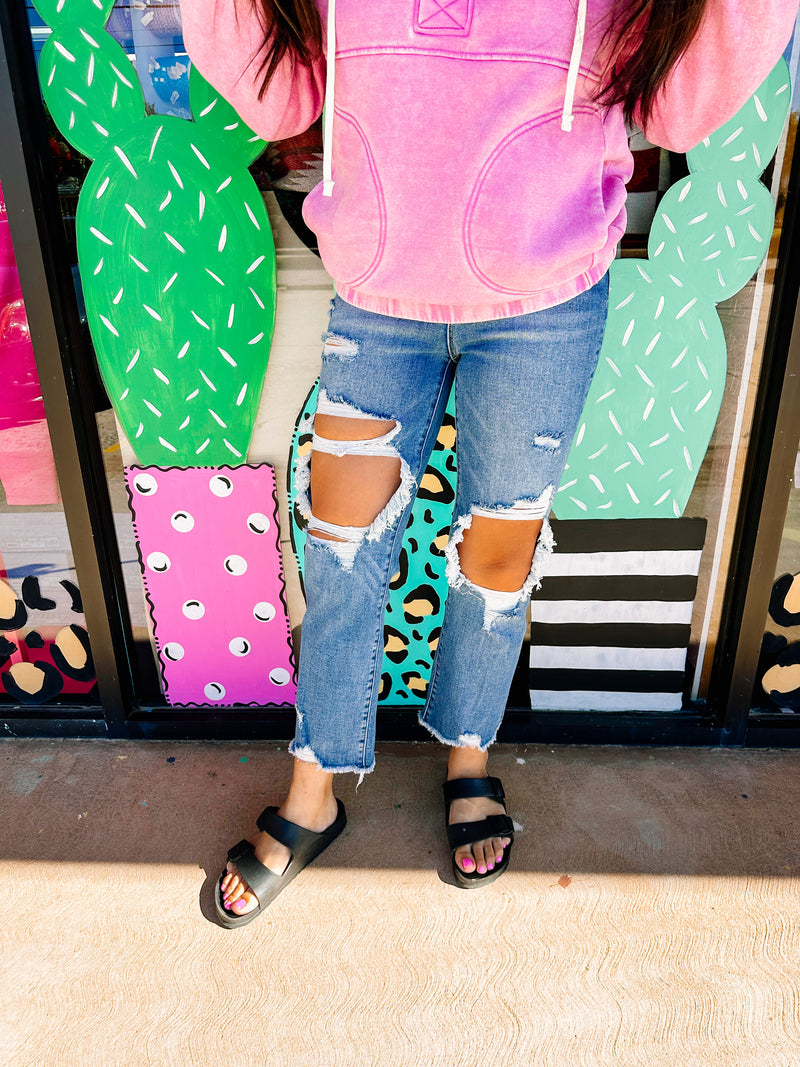 Risen High Rise Crop Straight Jeans