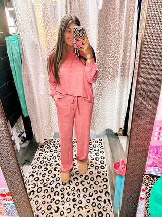 Red Soft Melange Long Sleeve Set