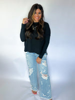 Ribbed Black Long Sleeve Top