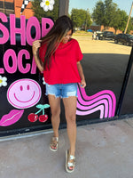 Oversized Boxy Long Crop Tee- Red