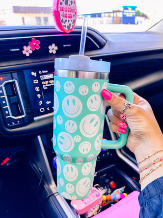 40oz Mint Smiley Tumbler