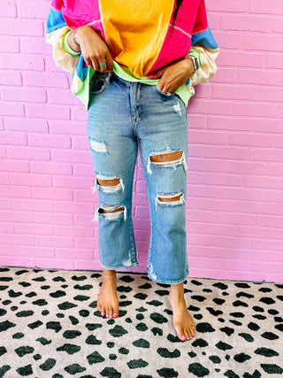 Distressed High Rise Vintage Cropped Flare Jeans