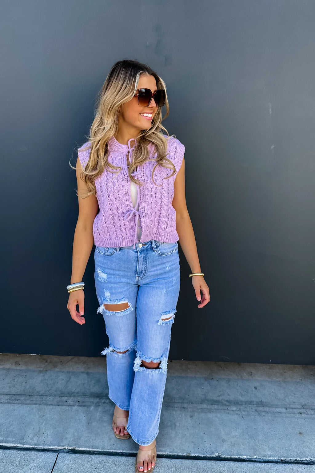 Lavender Front Tie Sweater Vest