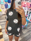 Black Ribbed Sequin Baseball Matching Set