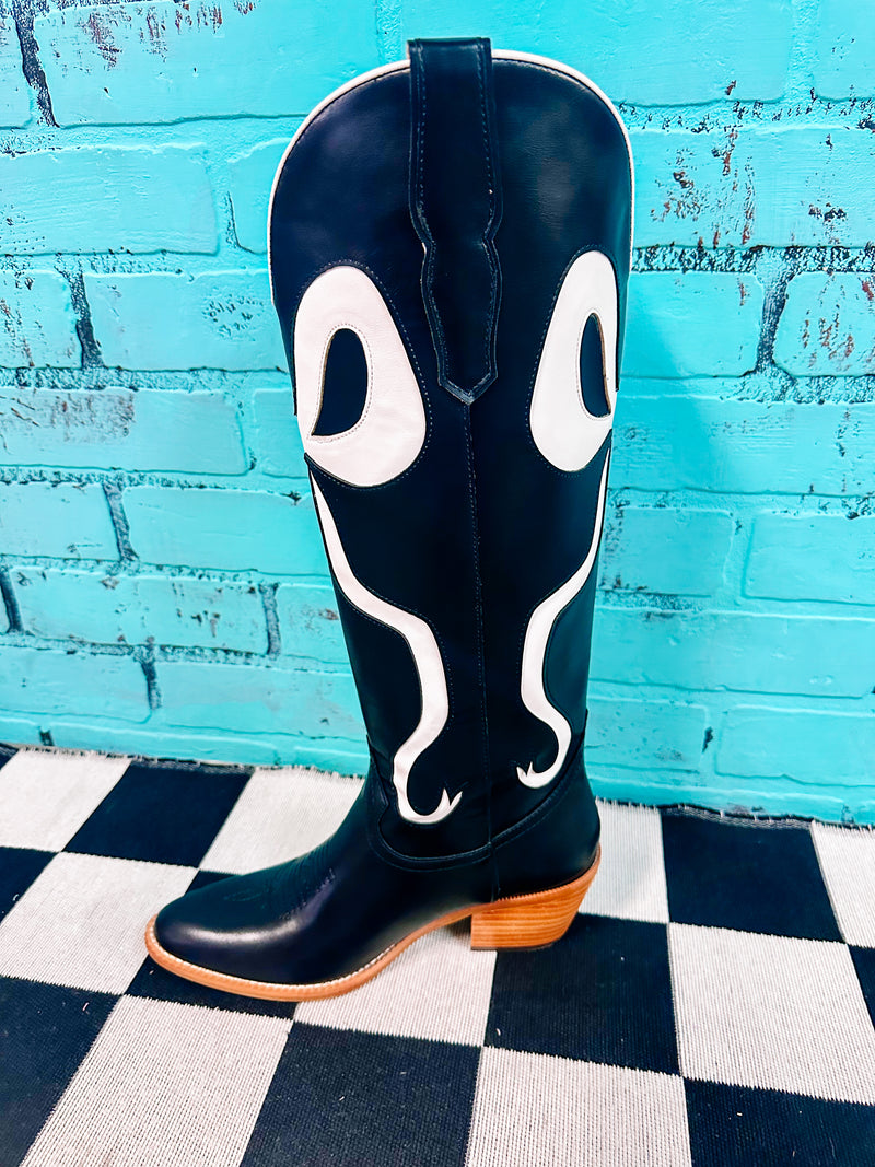 Black With White Bow Boots
