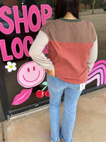 Fall Color Block Ribbed Long Sleeve Top