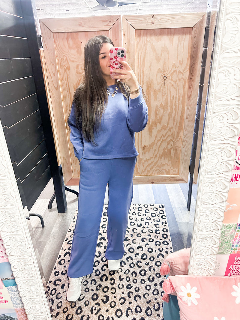 Fleece Pullover & Sweatpants Set- Blueberry