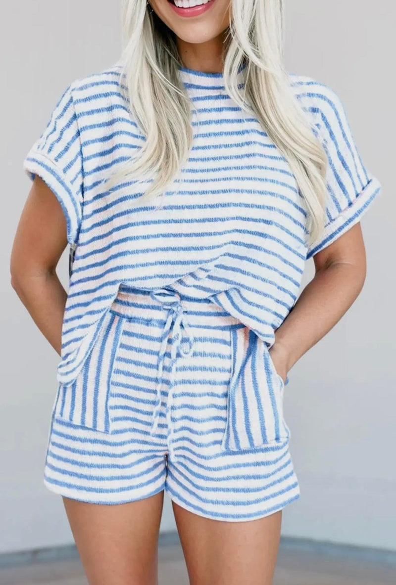 Blue Stripe Knitted Matching Set