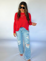 Ribbed Red Long Sleeve Top