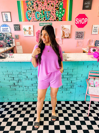 Corded Rib Top & Short Set- Spring Violet
