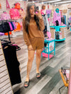 Brown Corded Long Sleeve Short Set