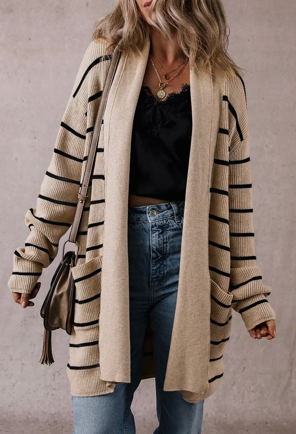 Tan w/Black Stripe Cardigan